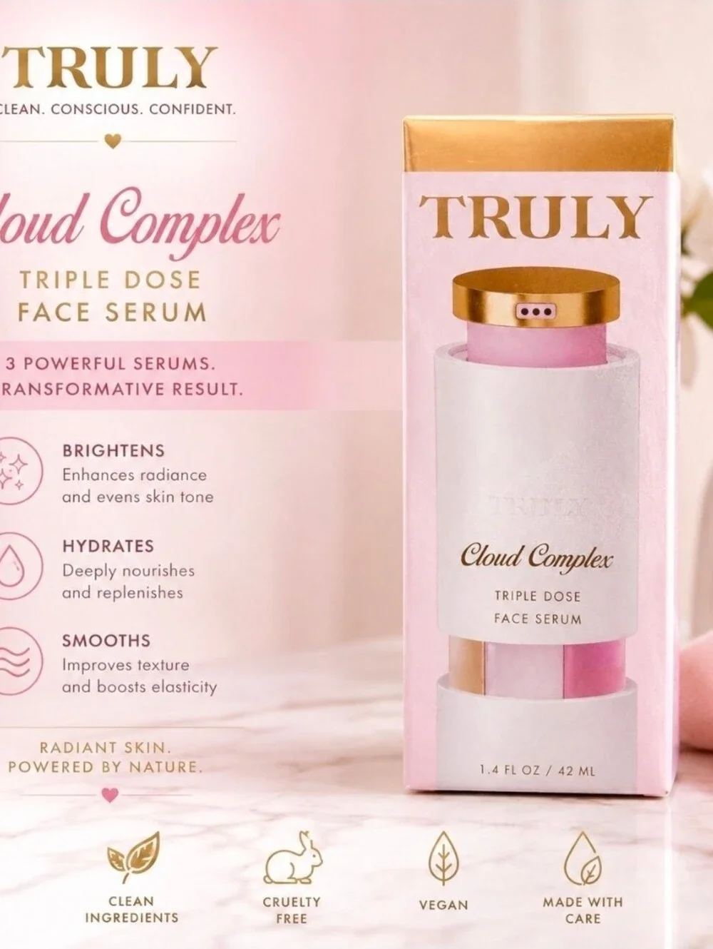TRULY Cloud Complex Triple Dose Face Serum – Hydrating & Plumping Skincare NEW